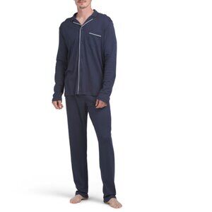 HANRO Black Iris 2pc Night And Day Button Front Pajama Top And Pants Set